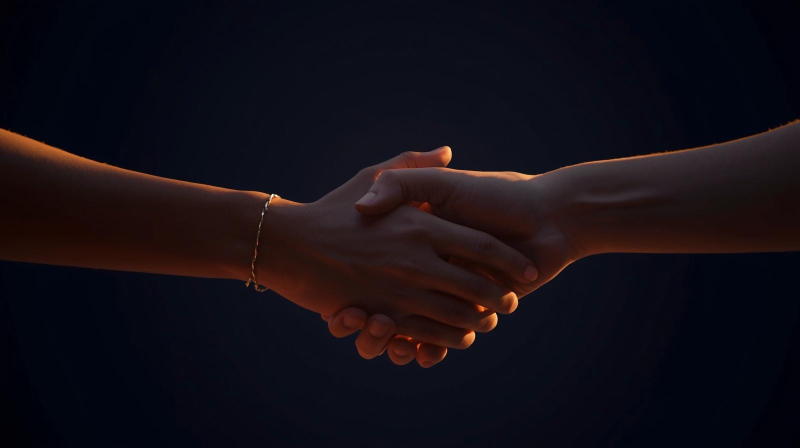 Joined hands in warm light