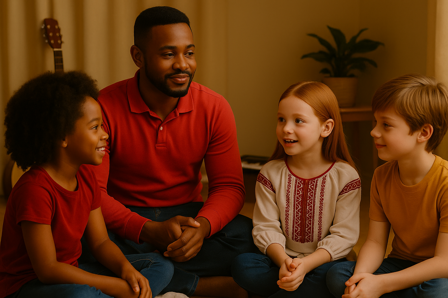 Mentor engaging children in discussion