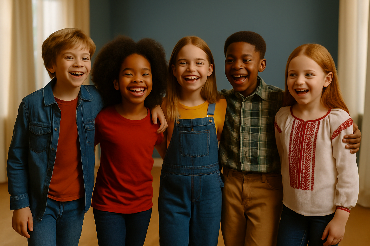 Children and teens together learning music