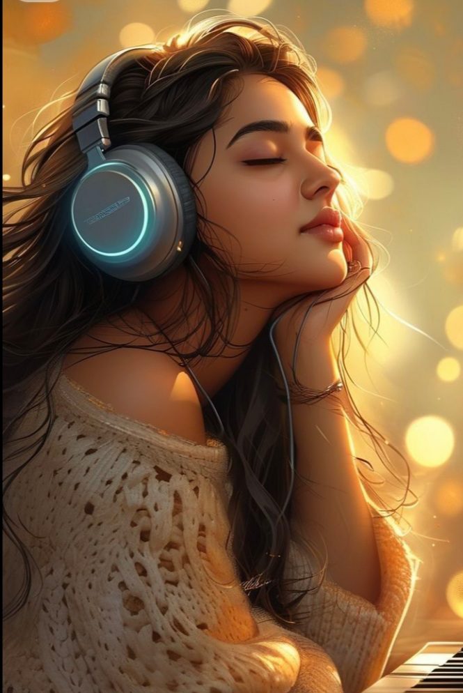 Person with headset listening to music