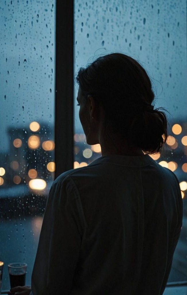 Person looking by window